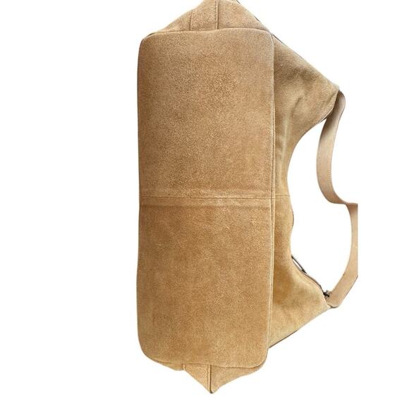 Margot New York handbag Leather Suede Yellowish Tan 14”w X13”H Gabi Maxi boho - Picture 6 of 7